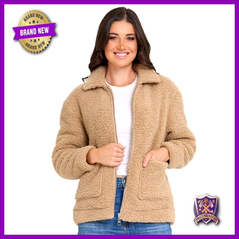 Oversized Sherpa Jacket, Faux Fur Winter Coat, Plus Size XS-3X